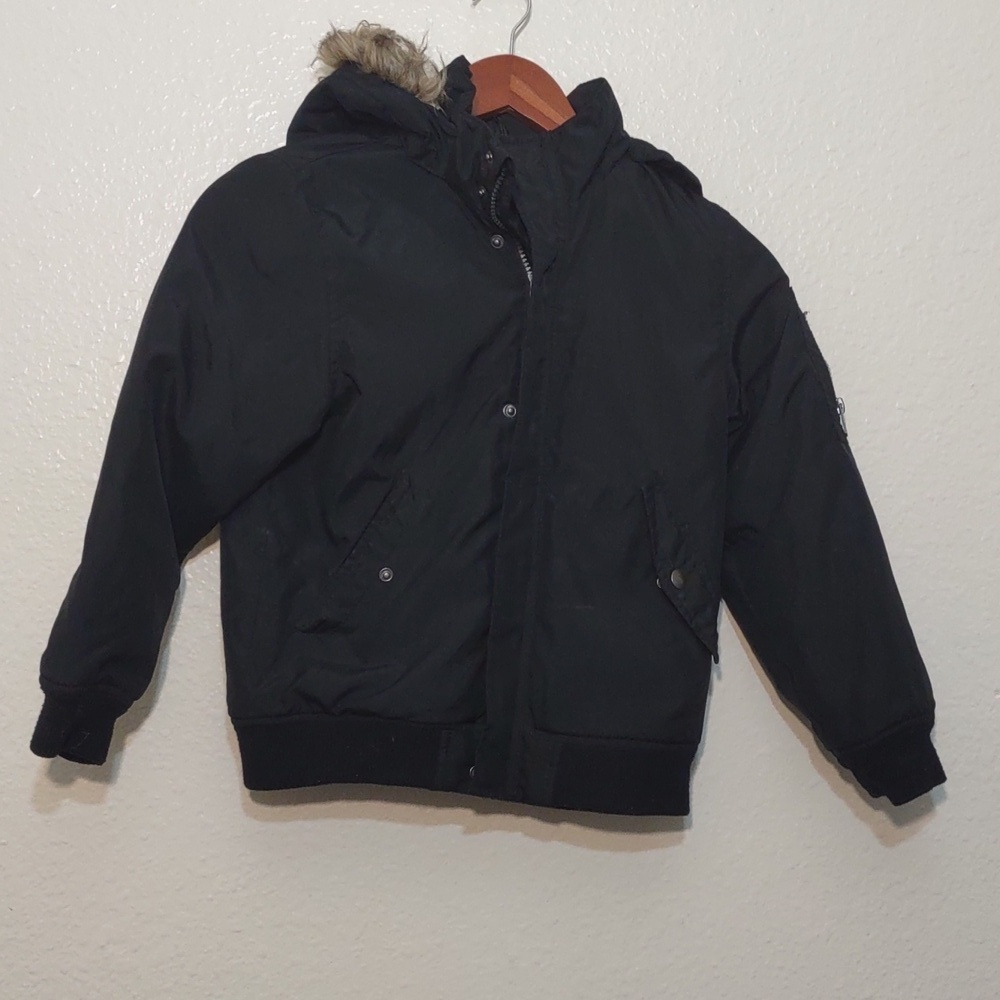 USED H&M KIDS 7/8 PUFFER JACKET WITH DETACHABLE HOOD COLOR BLACK